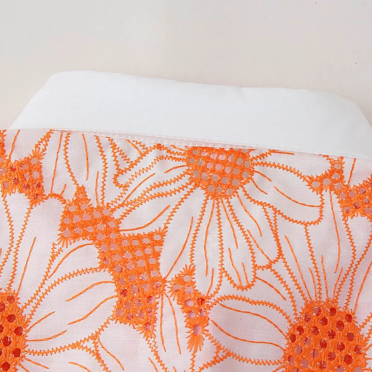 TEEK - Orange Daisy Embroidery Crop Shirt TOPS theteekdotcom   