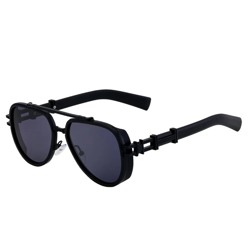 TEEK - Vintage Punk Oval Double Beam Sunglasses EYEGLASSES theteekdotcom C1 MatteBlackGray