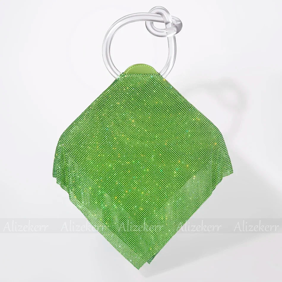 TEEK - Knotted Handle Rhinestone Evening Crystal Clutch BAG theteekdotcom Clear Handle Green  
