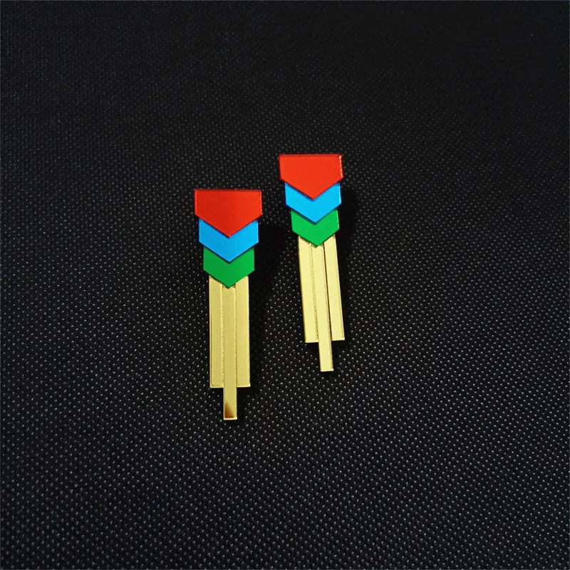 TEEK - Multicolor Stripes Splice Plate Earrings JEWELRY theteekdotcom Mirror  