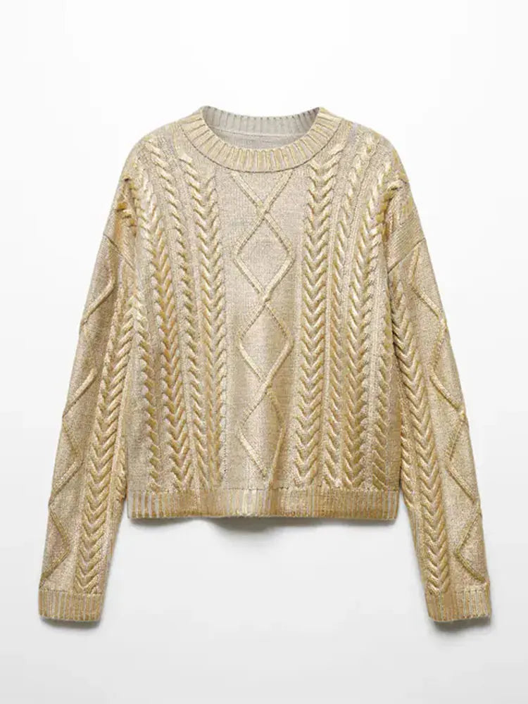 TEEK - Metallic Color Silk Knit Pullover Top TOPS theteekdotcom gold 3 S 