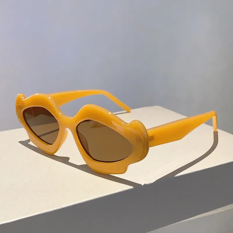 TEEK - Curved Thick Border Sunglasses EYEGLASSES theteekdotcom dark orange-brown  