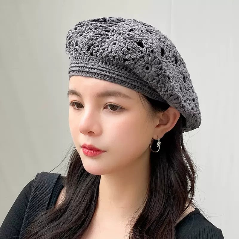 TEEK - Elegant Knitted Lace Hats HAT theteekdotcom Gray - hui-BLH 55-60cm head circumference 