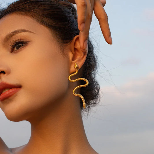 TEEK - Rock Gold Color Snake Drop Earrings JEWELRY theteekdotcom   