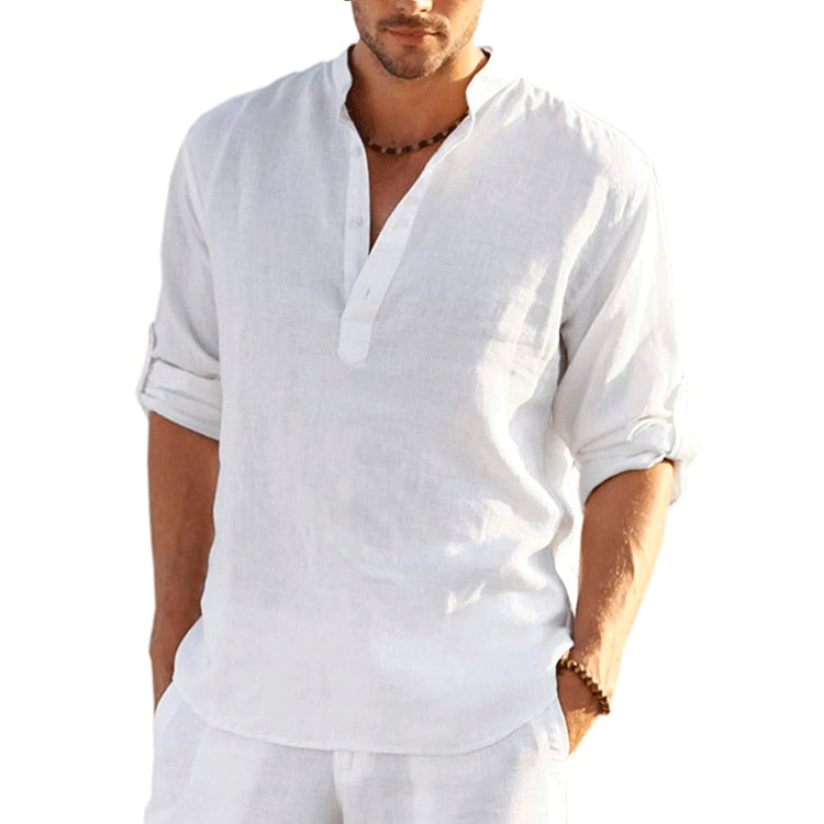 TEEK - Linen Long Sleeve Solid Loose Shirt TOPS theteekdotcom white US XXS | Label S 