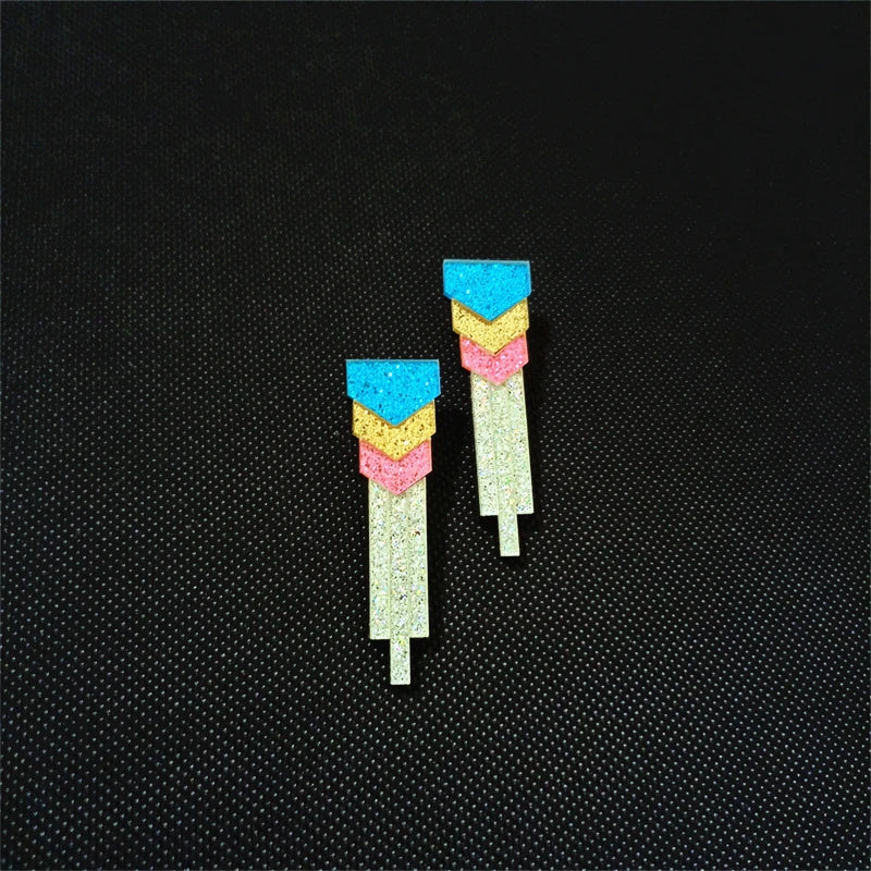 TEEK - Multicolor Stripes Splice Plate Earrings JEWELRY theteekdotcom Glitter  
