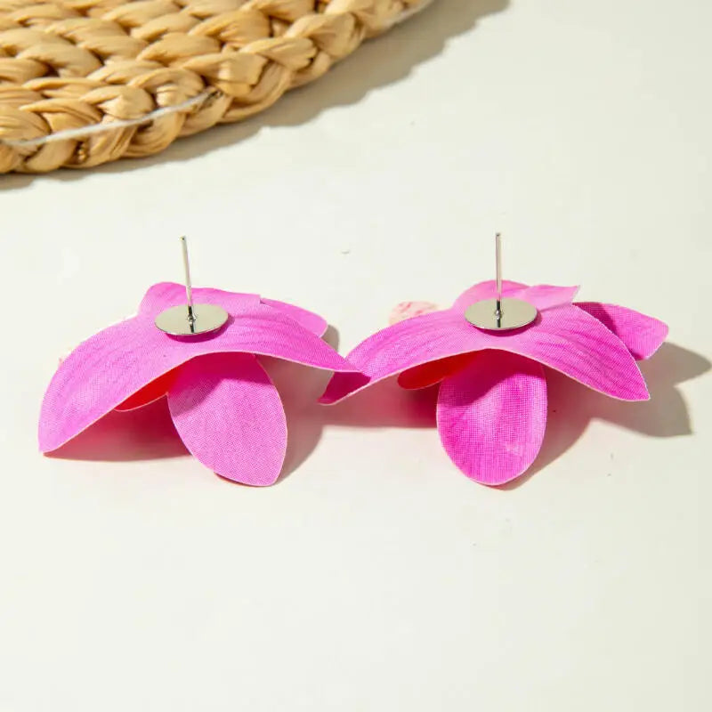 Bohemian Colorful Polyester Large Flowers Earrings for Women Girls New Trendy Vintage Vacation Stud Earrings Jewelry Accessories TEEK