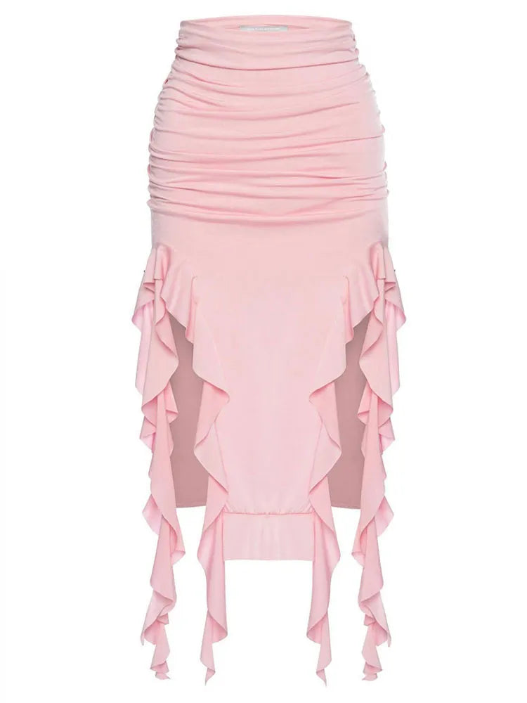 TEEK - High Waist Tassel Leg Long Skirt SKIRT theteekdotcom Pink S 
