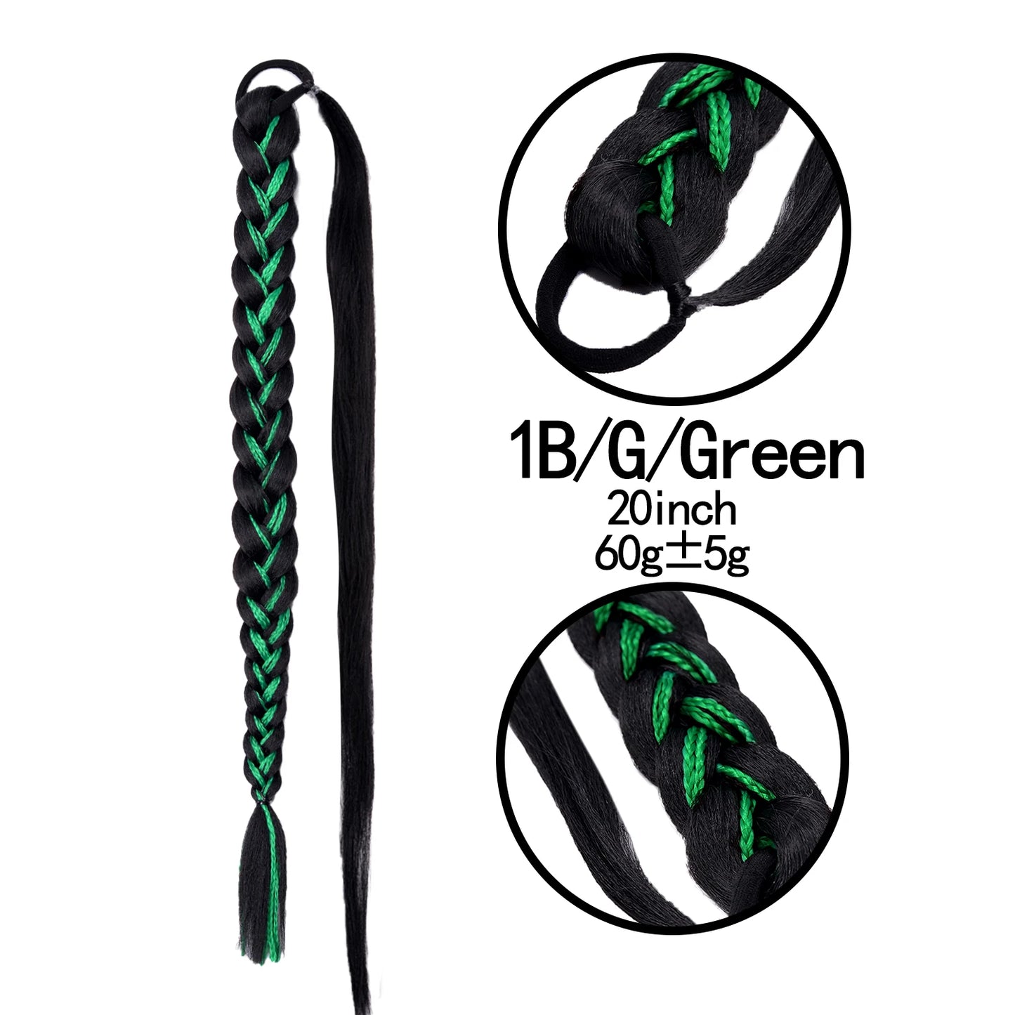 TEEK - 20 Inch Long Braided Synthetic PonytailHair Extension HAIR theteekdotcom 1BGreen20Inch60g