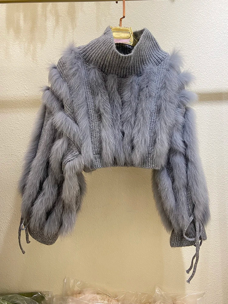 TEEK - Real Fox Fluff Knitted Sweater SWEATER theteekdotcom GRAY One Size 