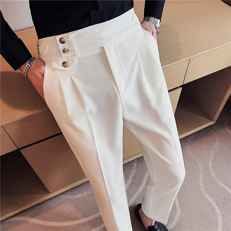 TEEK - British Style High Waist Mens Suit Pants PANTS theteekdotcom White 29 