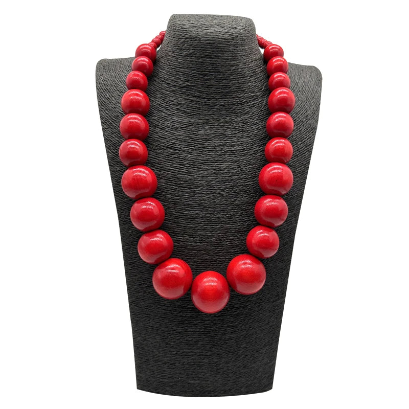 TEEK - Colorful Big Wood Beads Long Necklace JEWELRY TEEK Red