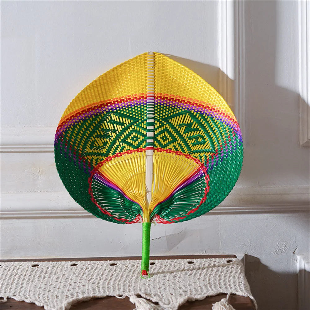 TEEK - Handmade Bamboo Woven Hand Fan FAN theteekdotcom green yellow 30x38cm | 12x18in 