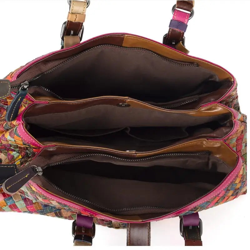 TEEK - Multicolored Genuine Leather Patchwork Weave Handbag BAG theteekdotcom   