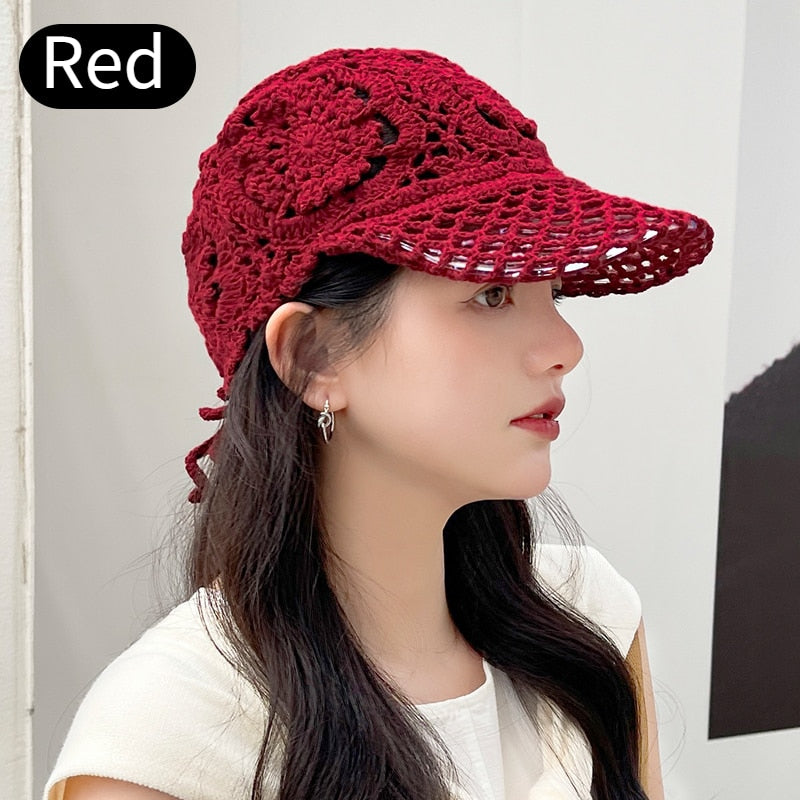 TEEK - Elegant Knitted Lace Hats HAT theteekdotcom Red -hong se 55-60cm head circumference 
