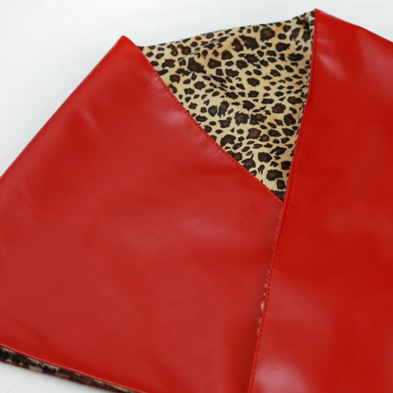 TEEK - Triangle Leopard Print Lining Double-Sided Head Scarf SCARF theteekdotcom red