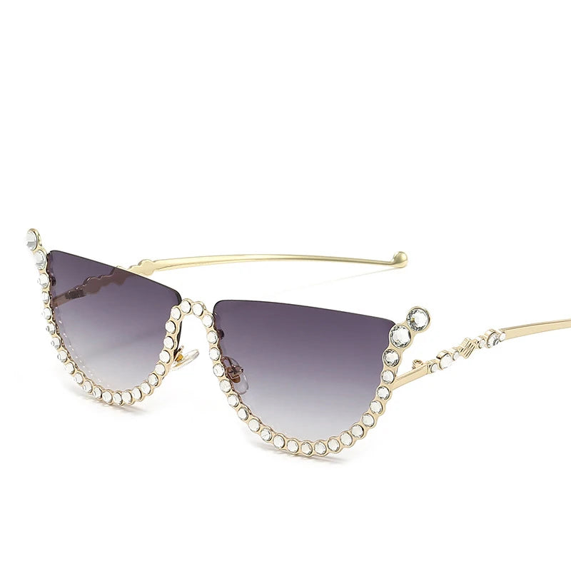 TEEK - Semi Framed Bejeweled Cat Eye Sunglasses EYEGLASSES theteekdotcom Gold Gray
