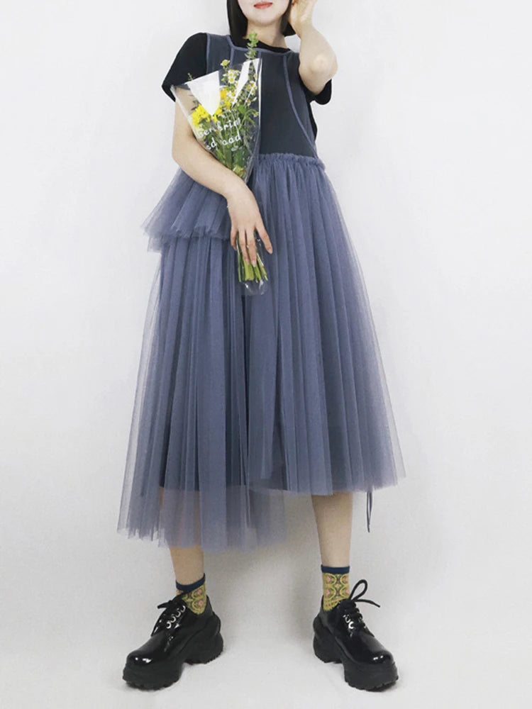 TEEK - Mesh Top Sleeveless Layered dress DRESS theteekdotcom blue mesh dress One Size