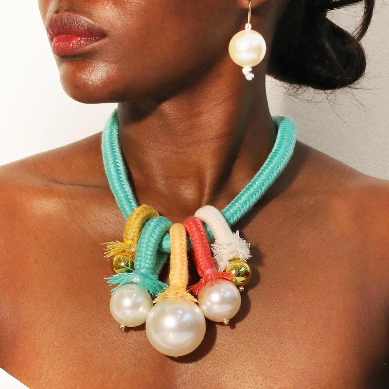 TEEK - Statement Beads Color Rope Necklace JEWELRY theteekdotcom Necklace & Earrings Set