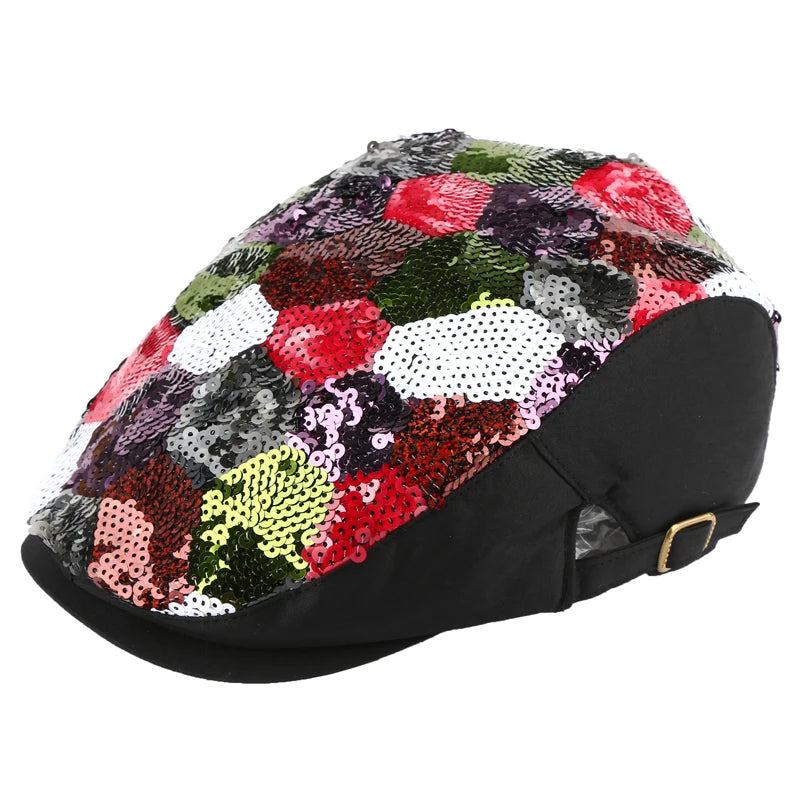 TEEK - Sequin Floral Beret Cap HAT theteekdotcom black M 55-59cm/21.7-23.2in 