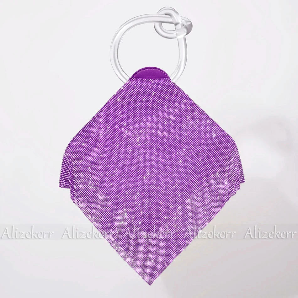 TEEK - Knotted Handle Rhinestone Evening Crystal Clutch BAG theteekdotcom Clear Handle Purple  