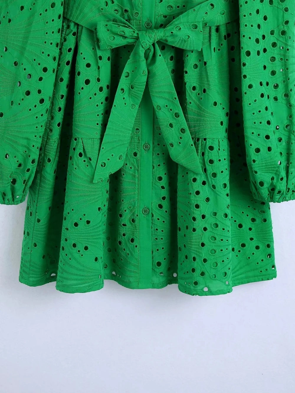 TEEK - Embroidered Lace Green Belted Above Knee Dress DRESS theteekdotcom   