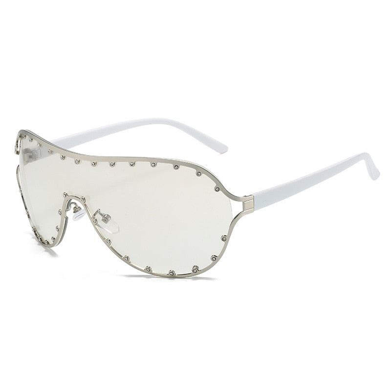 TEEK - Oversized Gradient Curved Sunglasses EYEGLASSES theteekdotcom Silver Silver  