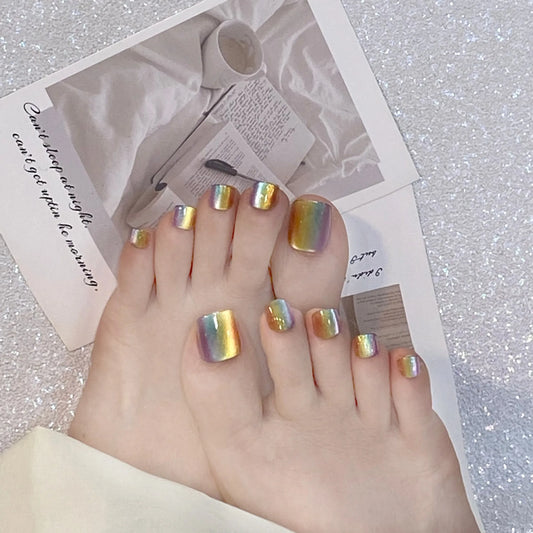 TEEK - Flash Rainbow Cat's Eye False Toe Nails NAIL ART theteekdotcom