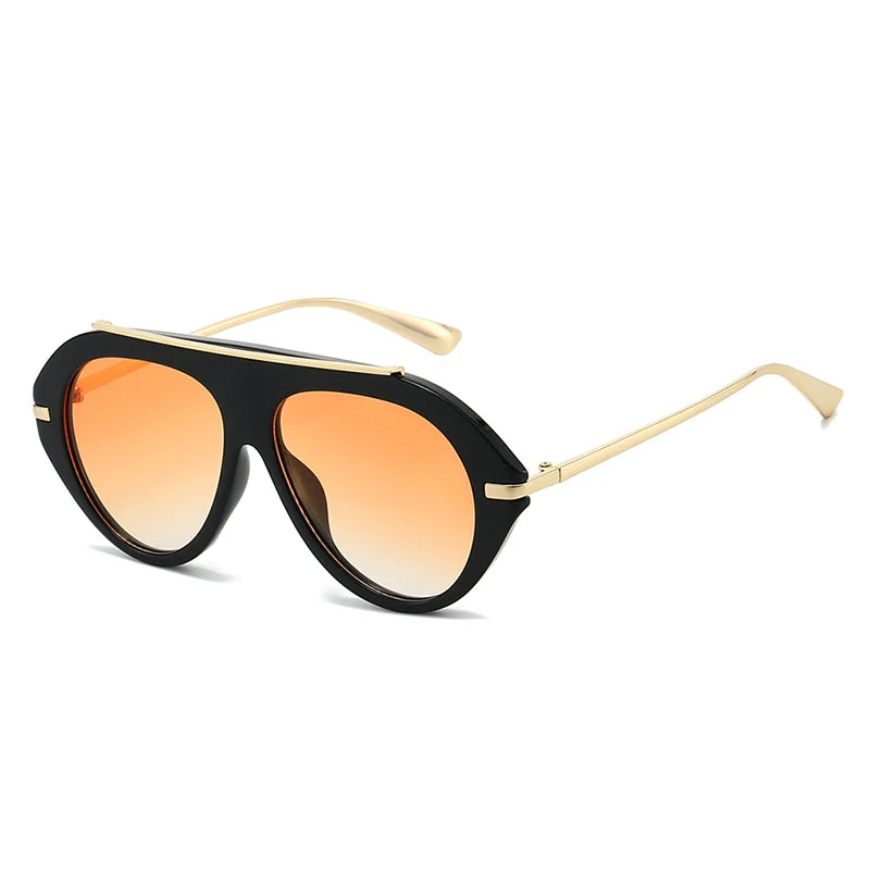 SO&EI Ins Popular Fashion Oversized Pilot Sunglasses Women Shades UV400 Retro Gradient Men Blue Green Sun Glasses TEEK Black Orange As the picture