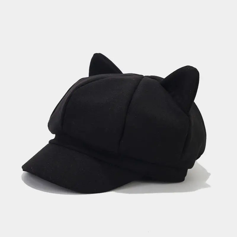 TEEK - Beret Cat Ear Octagonal Hat HAT theteekdotcom Black  