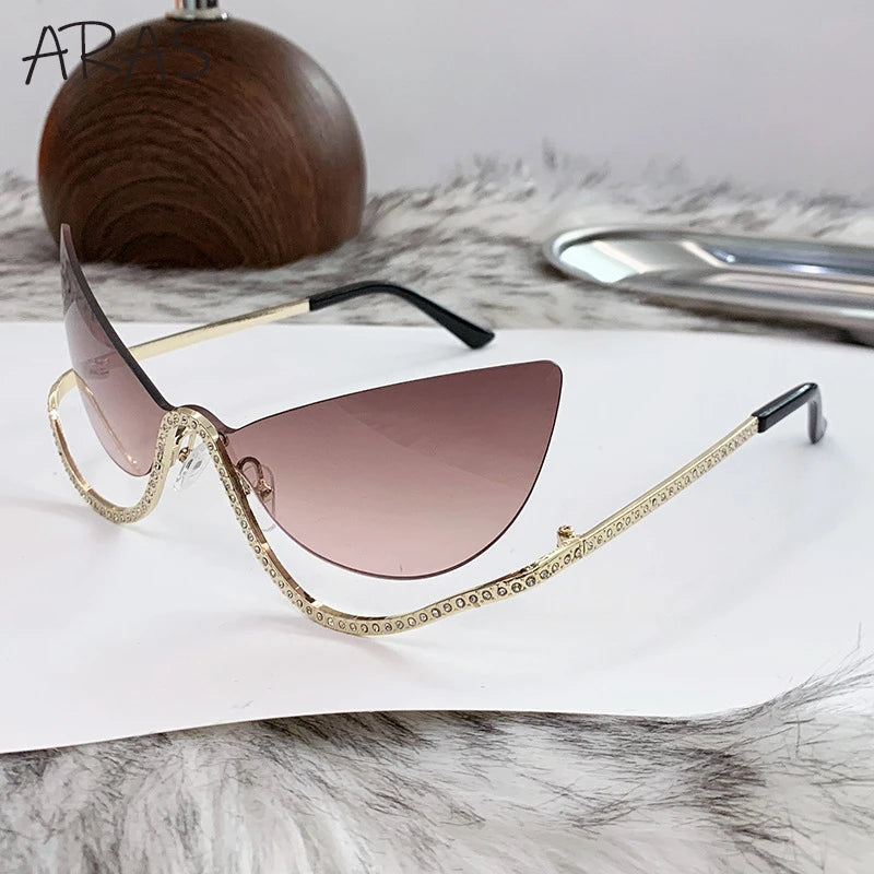 TEEK - Cat Eye Rimless Rhinestone Sunglasses EYEGLASSES theteekdotcom C6 BrownPink