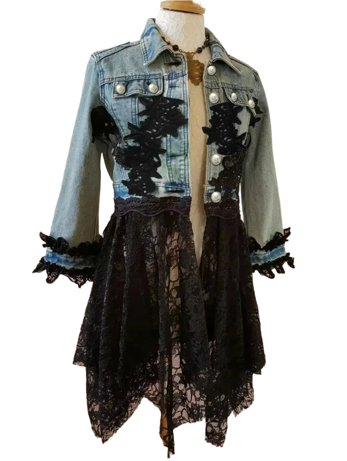 TEEK - Button Up Lace Patchwork Denim Jacket JACKET theteekdotcom   