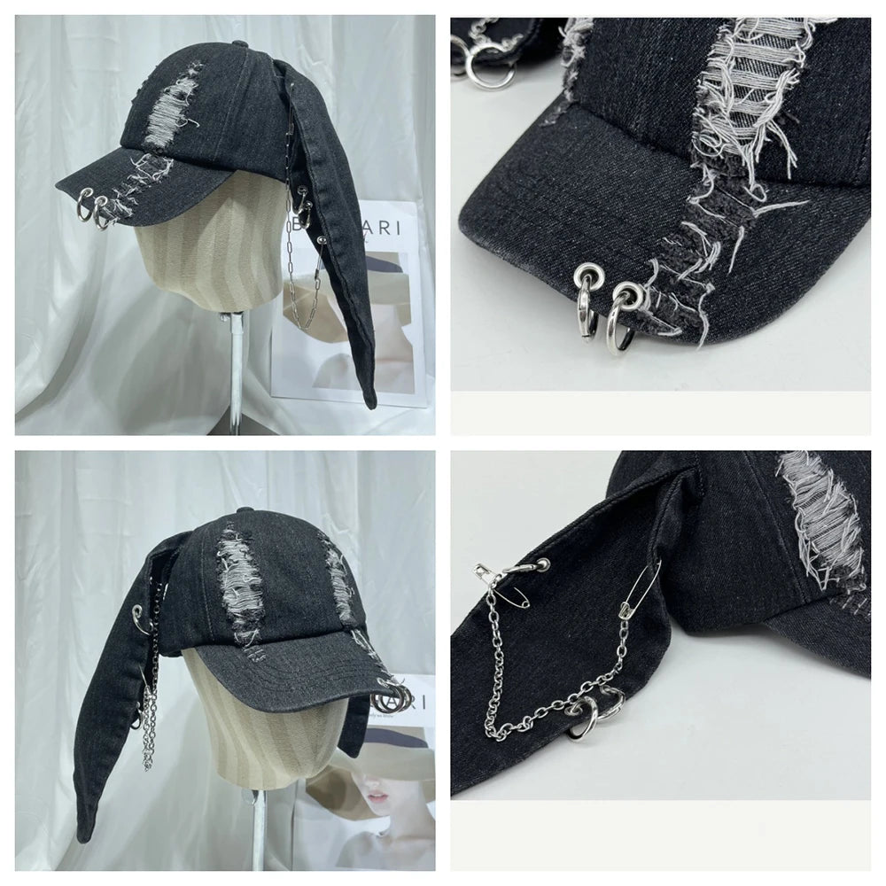 TEEK - Goth Denim Ripped Baseball Cap HAT theteekdotcom