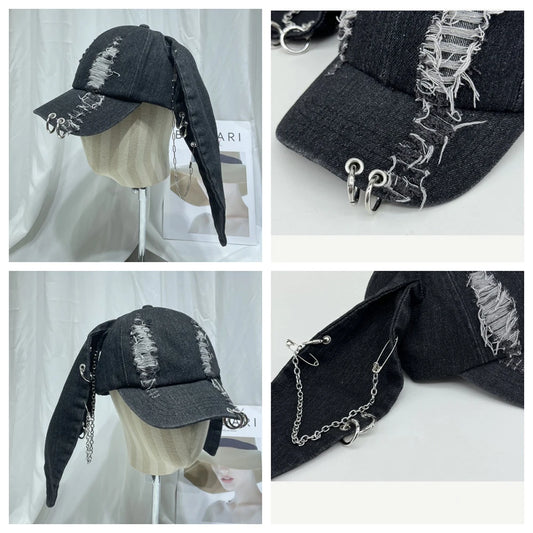 TEEK - Goth Denim Ripped Baseball Cap HAT theteekdotcom