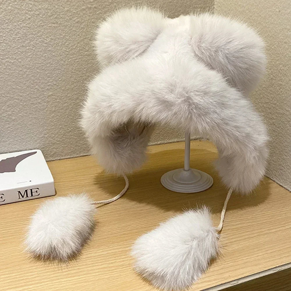 TEEK - Faux Fox Plush Bear Ear Hat HAT theteekdotcom white  