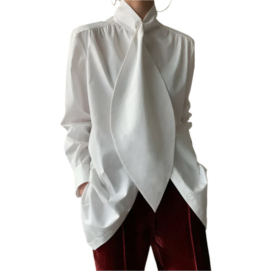 TEEK - Wide Tied High Neck Blouse TOPS theteekdotcom