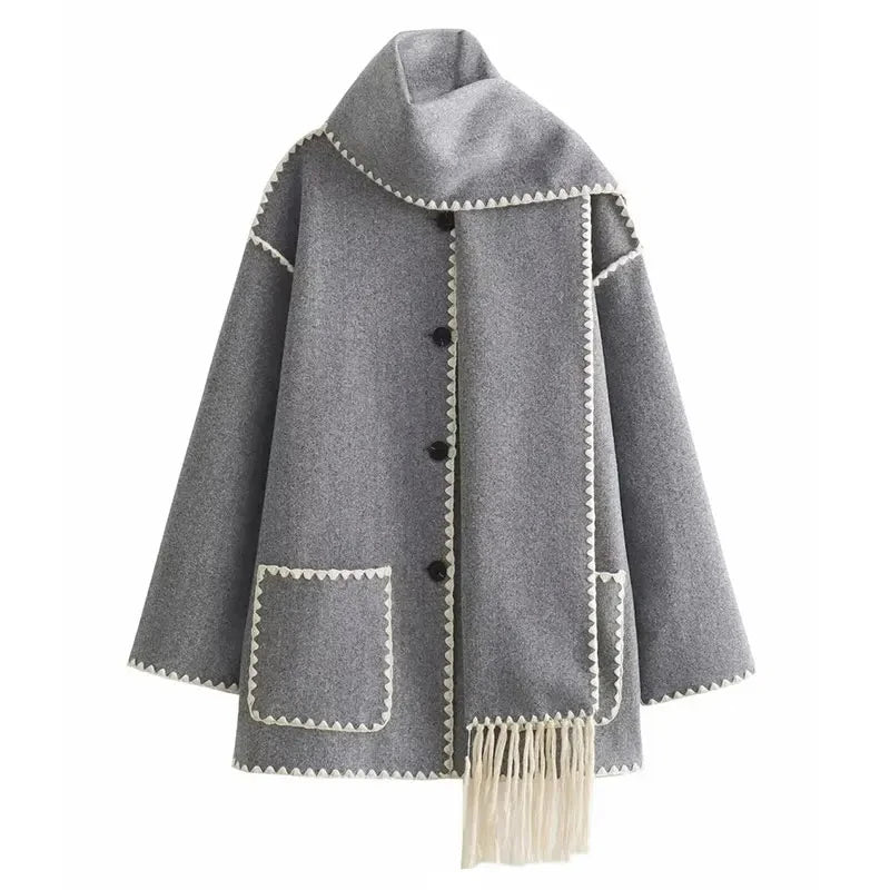 TEEK - Crochet Optional Scarf Coat COAT theteekdotcom light grey XS 