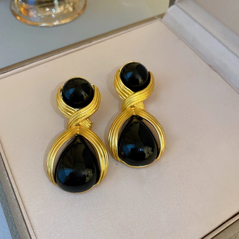 TEEK - Bejeweled Water Drop Metal Vintage Earrings JEWELRY theteekdotcom HE11578-1