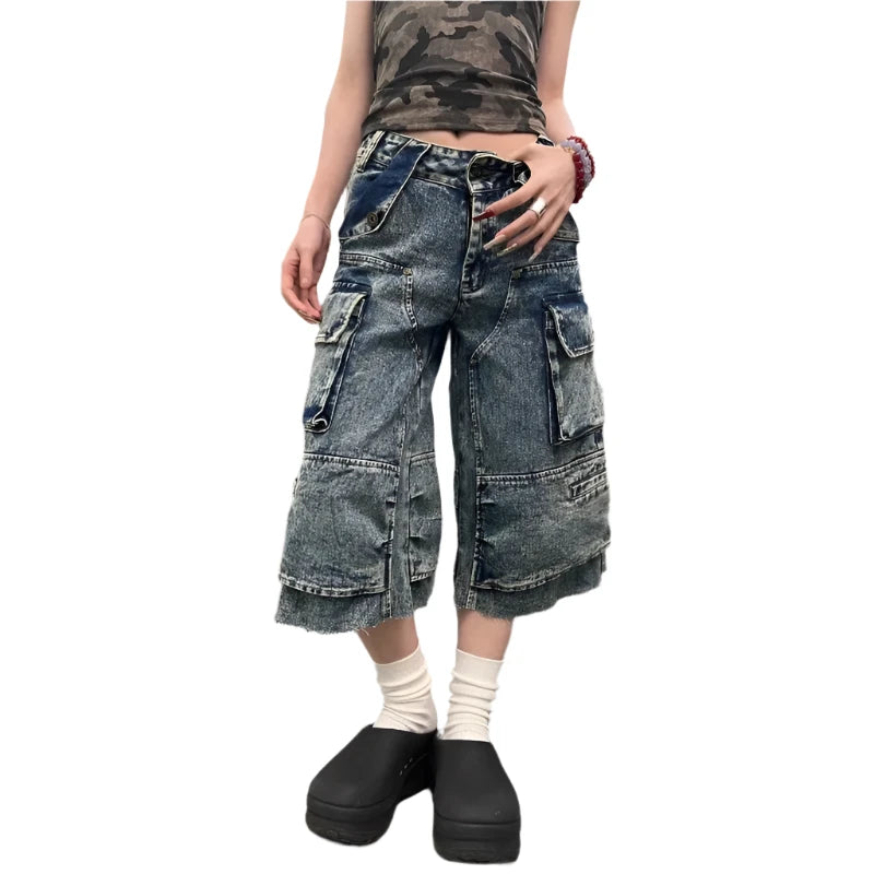 TEEK - Oversized Big Pocketed Cropped Jean Shorts SHORTS theteekdotcom 2 M 