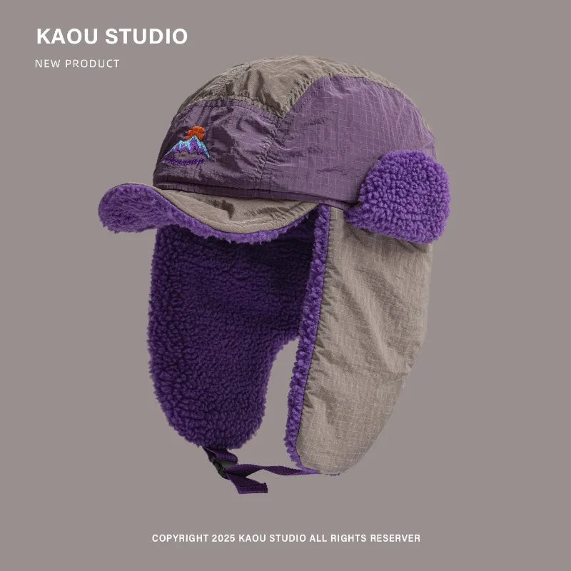 TEEK - Embroidered Plush Lei Feng Cap Earflaps Hats HAT theteekdotcom gray 56-58cm