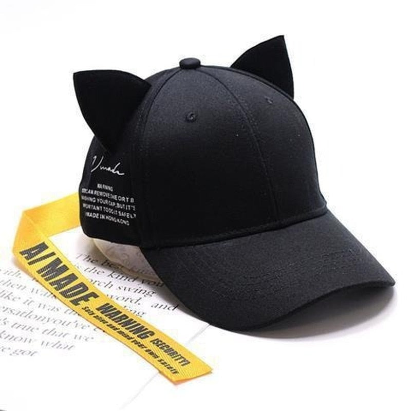 TEEK - Cat Earred Caps HAT theteekdotcom blackH yellowR ear adjustable 