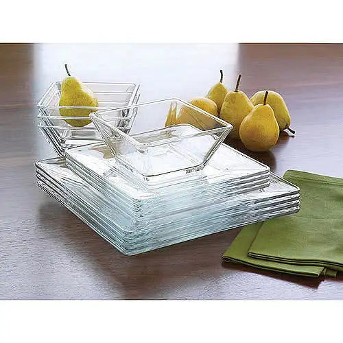 TEEK - 12-Piece Clear Glass Dinnerware Set HOME DECOR theteekdotcom square  