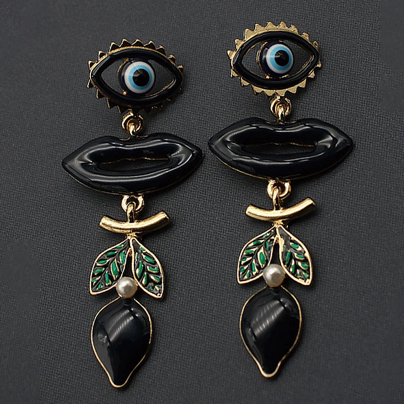 TEEK - Enchanted Eye Enamel Lemon Lipstick Earrings JEWELRY theteekdotcom Black  