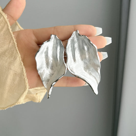 TEEK - Metal Glaze Leaves Earrings JEWELRY theteekdotcom Silver White
