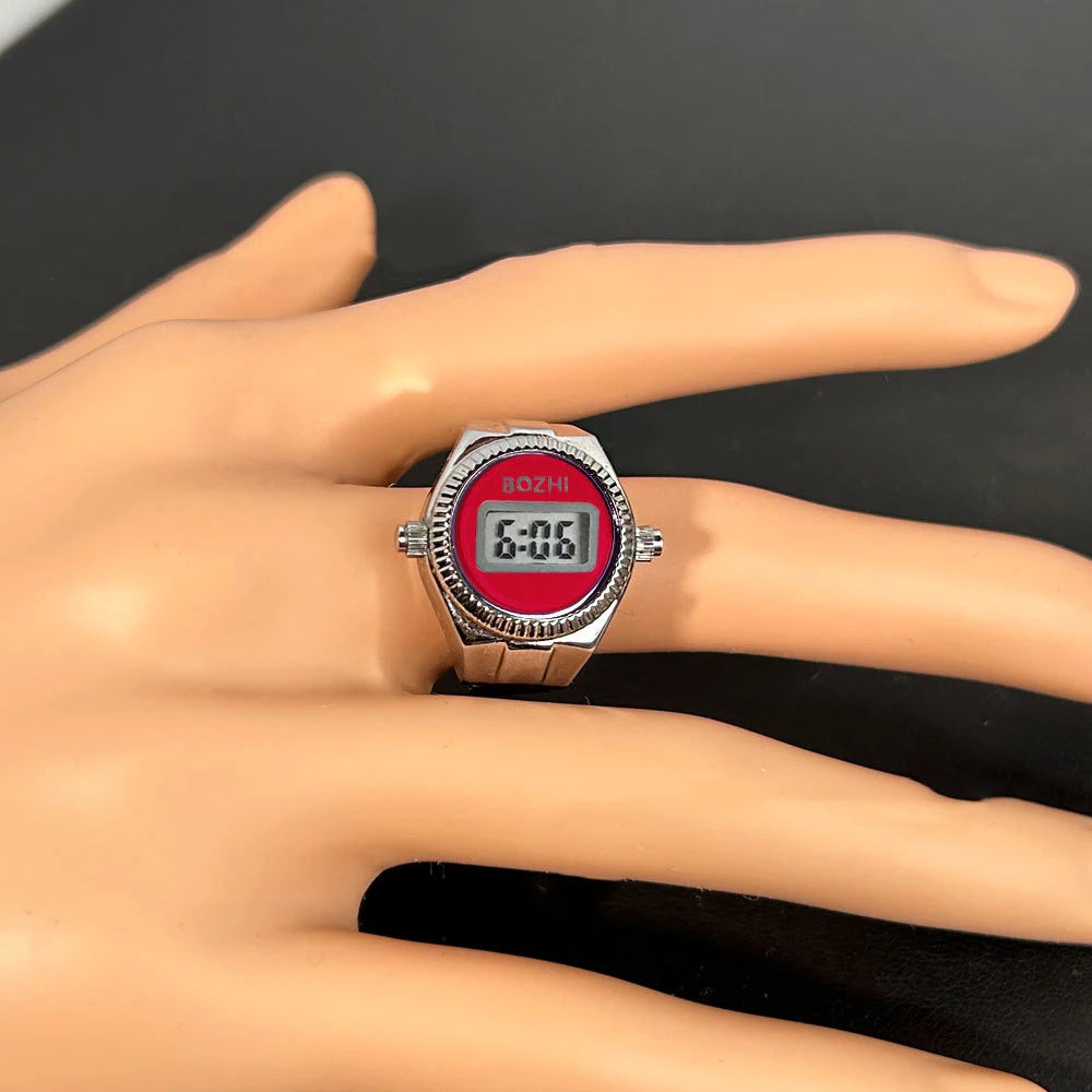 TEEK - Mini Electronic Digital Watch Finger Rings WATCH theteekdotcom silver-red  