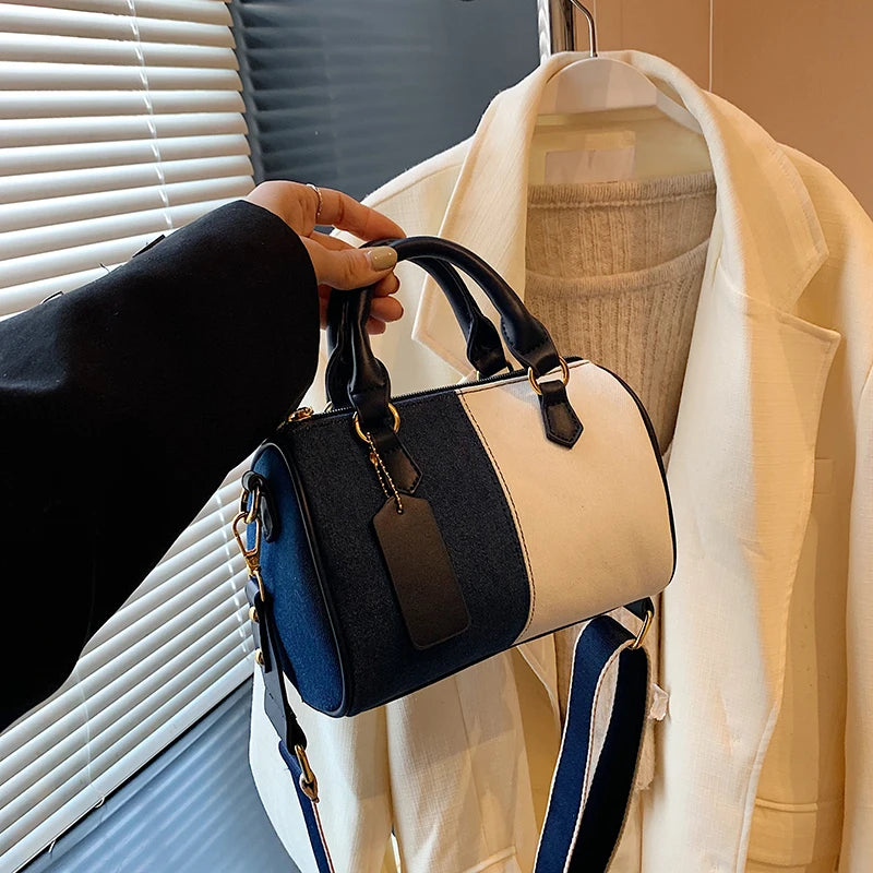 TEEK - Patchwork Colorblock Denim Shoulder Boston Bag BAG TEEK