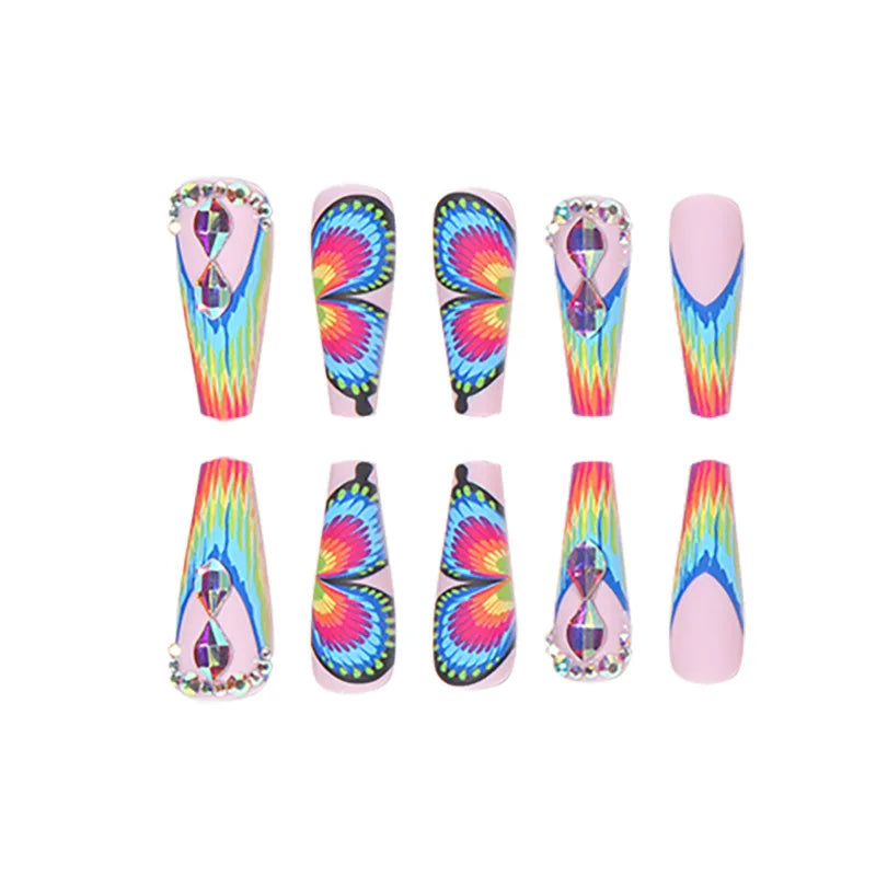 TEEK - 24PC Long Coffin Frosted Rainbow Butterfly Fake Nails NAIL ART theteekdotcom   