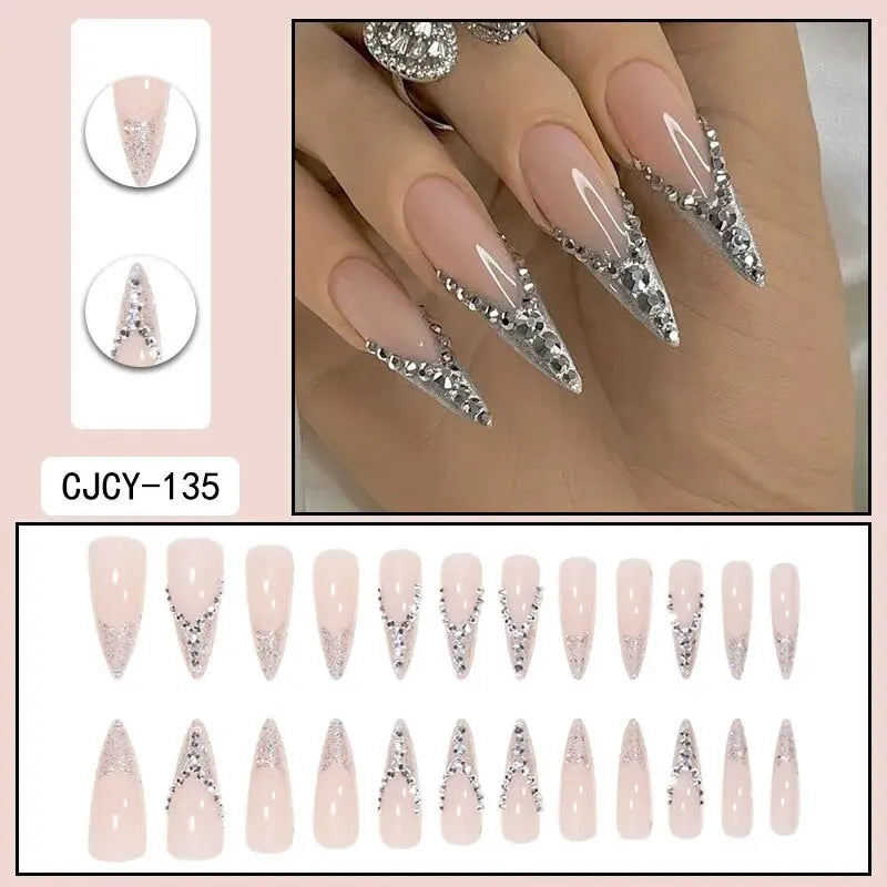 TEEK - 24 PCs Long Tip Shimmering 3D False Nails NAIL ART theteekdotcom   