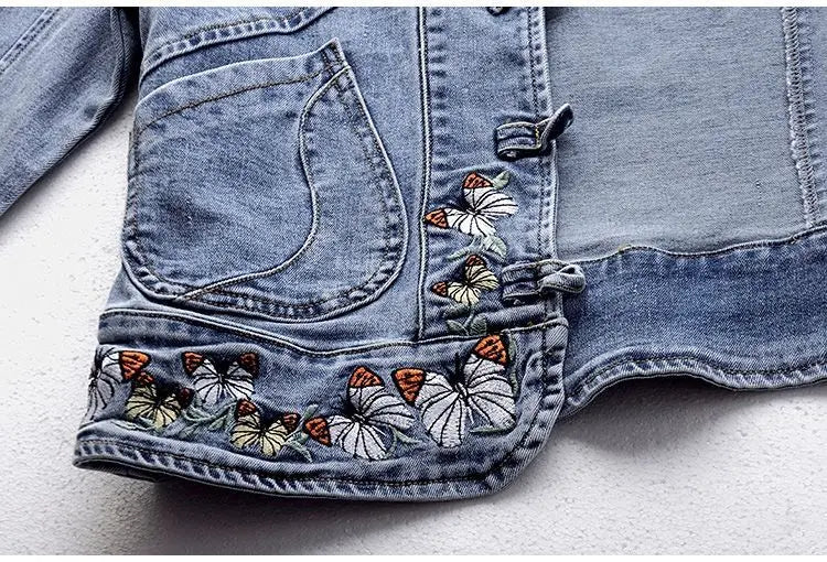 TEEK - Denim Butterfly Embroidered Jacket JACKET theteekdotcom   