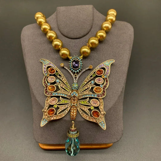 TEEK - Beaded Zircon Butterfly Statement Necklace
